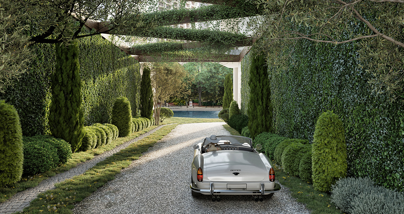 Baccarat Residences Brickell tower exterior at sunset