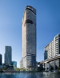 LOFTY Brickell exterior rendering, Miami River condo tower