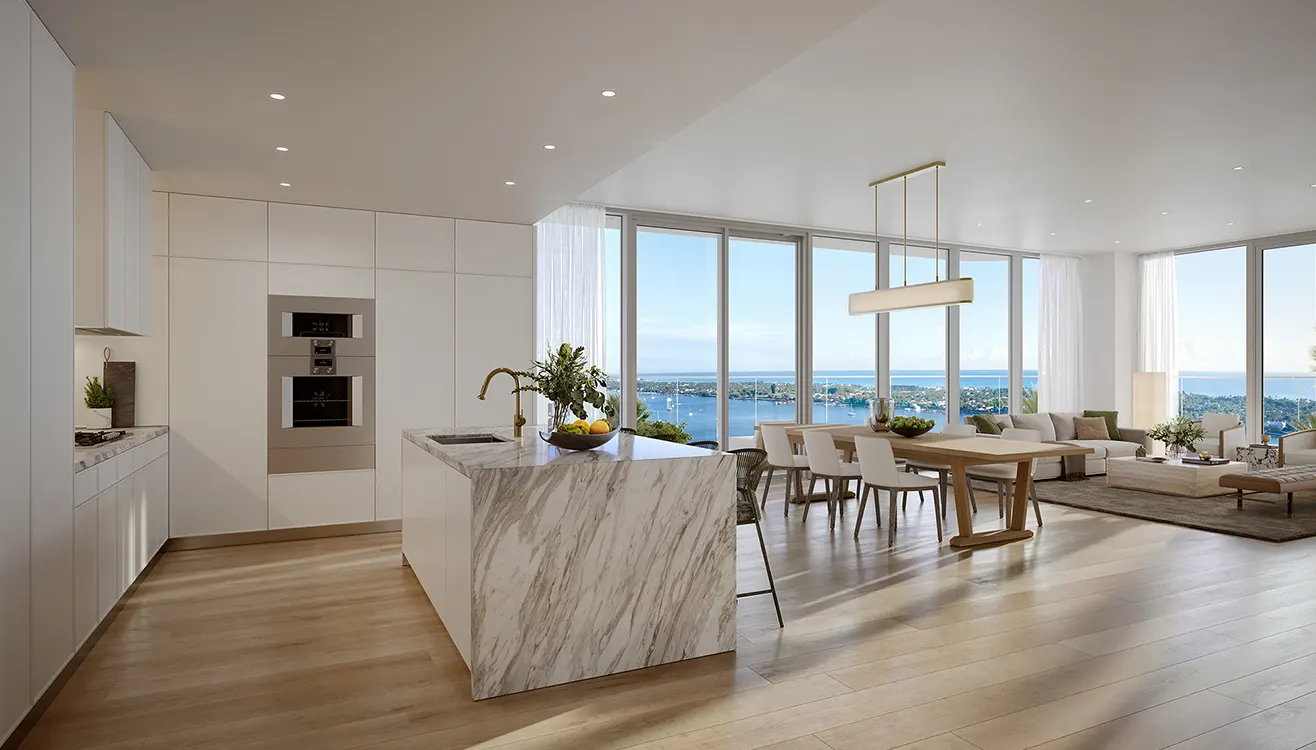 Olara West Palm Beach spacious living room with waterfront views