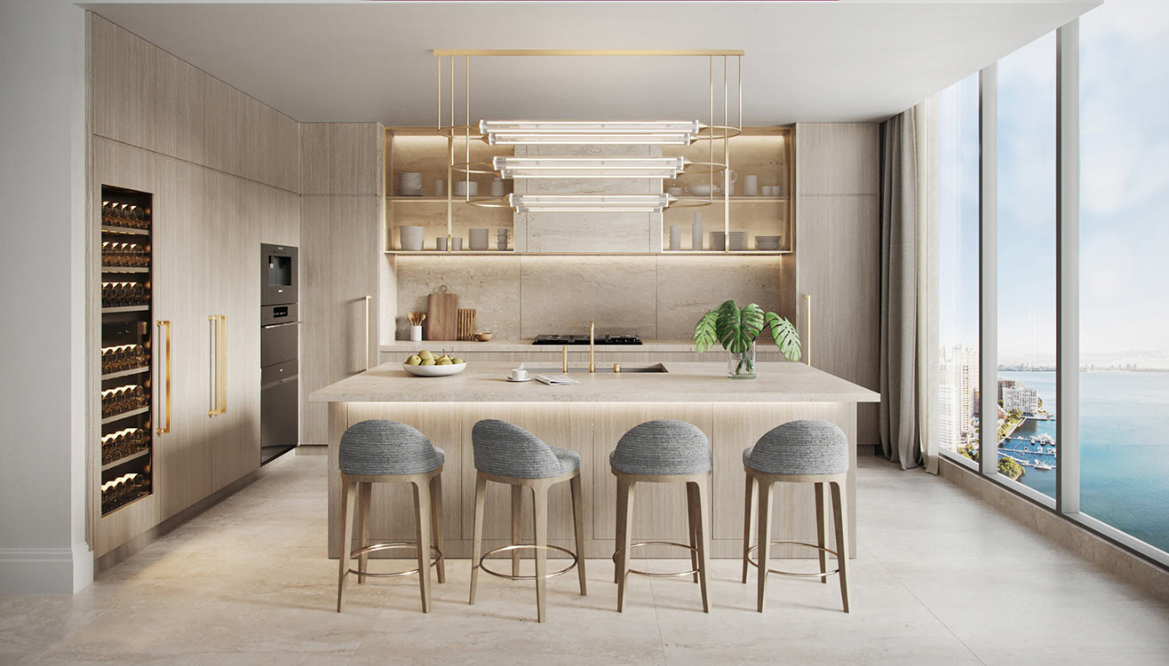 St. Regis Residences gourmet kitchen with premium appliances and stone countertops